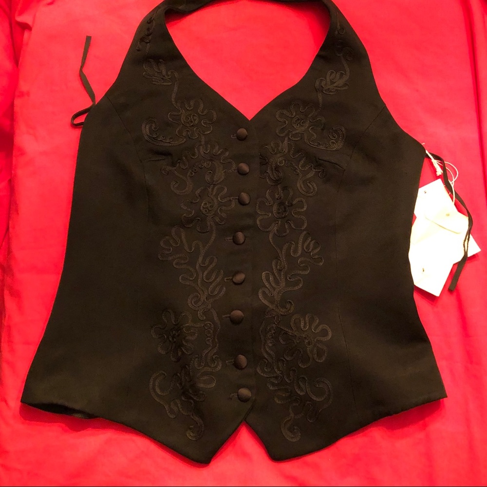 Vintage Halter Laundry black vest with embroidery